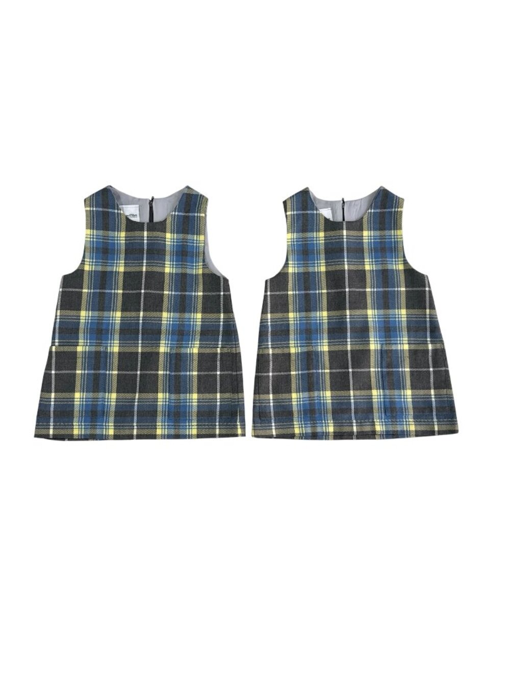 Flynn O'Hara 2 pcs. Girls Plaid Jumper Dress, 2T Navy & Yellow, Sleeveless, Made